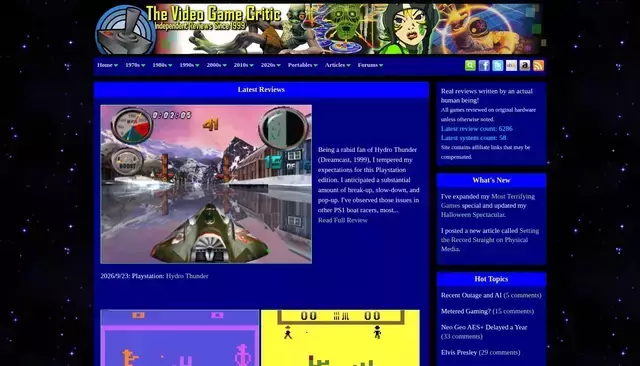 videogamecritic.com homepage screenshot
