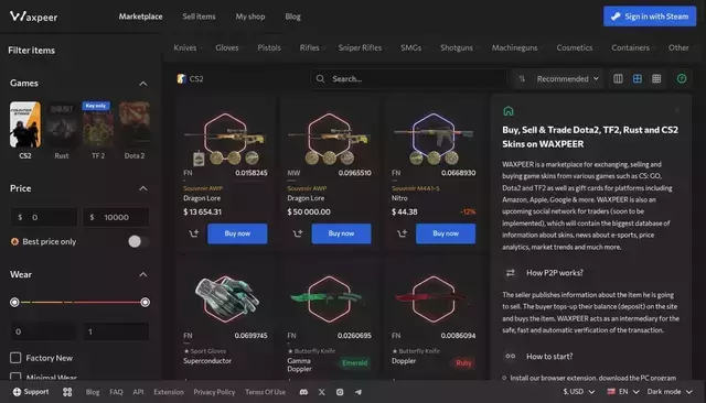 waxpeer.com homepage screenshot