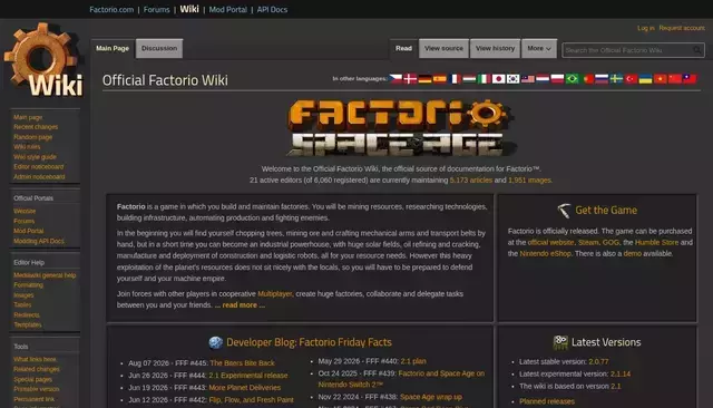 wiki.factorio.com homepage screenshot