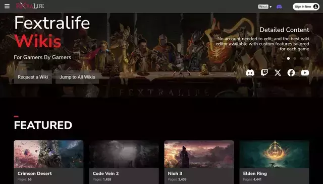 wiki.fextralife.com homepage screenshot