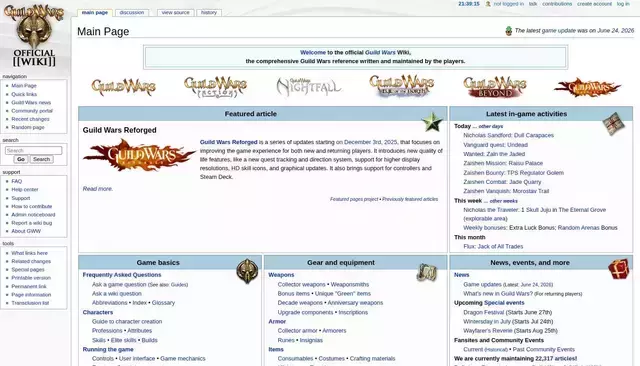 wiki.guildwars.com homepage screenshot