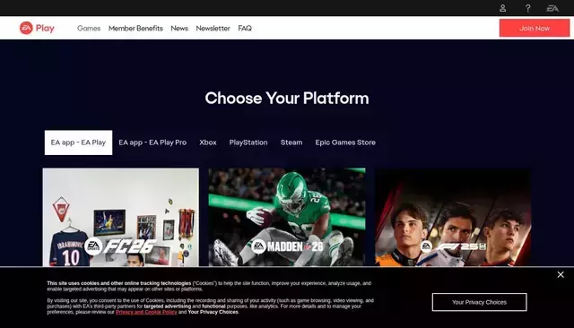 www.ea.com homepage screenshot