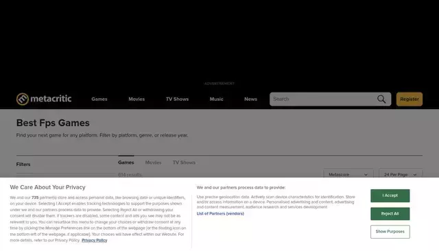 www.metacritic.com homepage screenshot