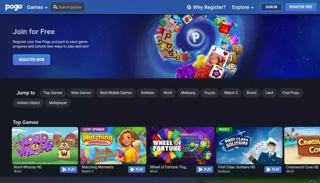 www.pogo.com homepage screenshot
