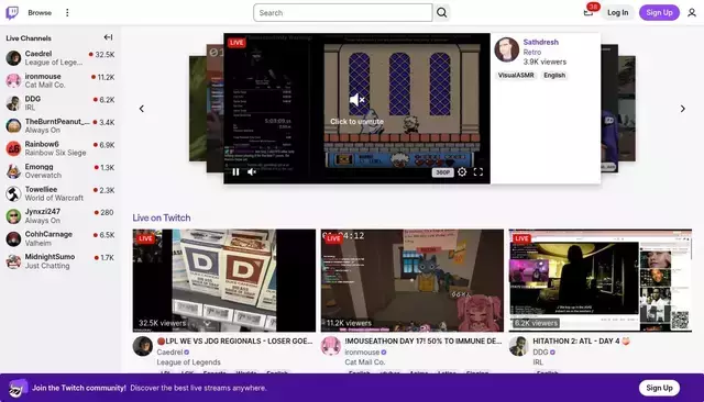 www.twitch.tv homepage screenshot