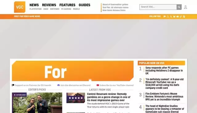 www.videogameschronicle.com homepage screenshot