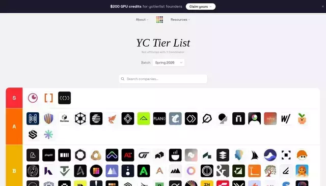 yctierlist.com homepage screenshot